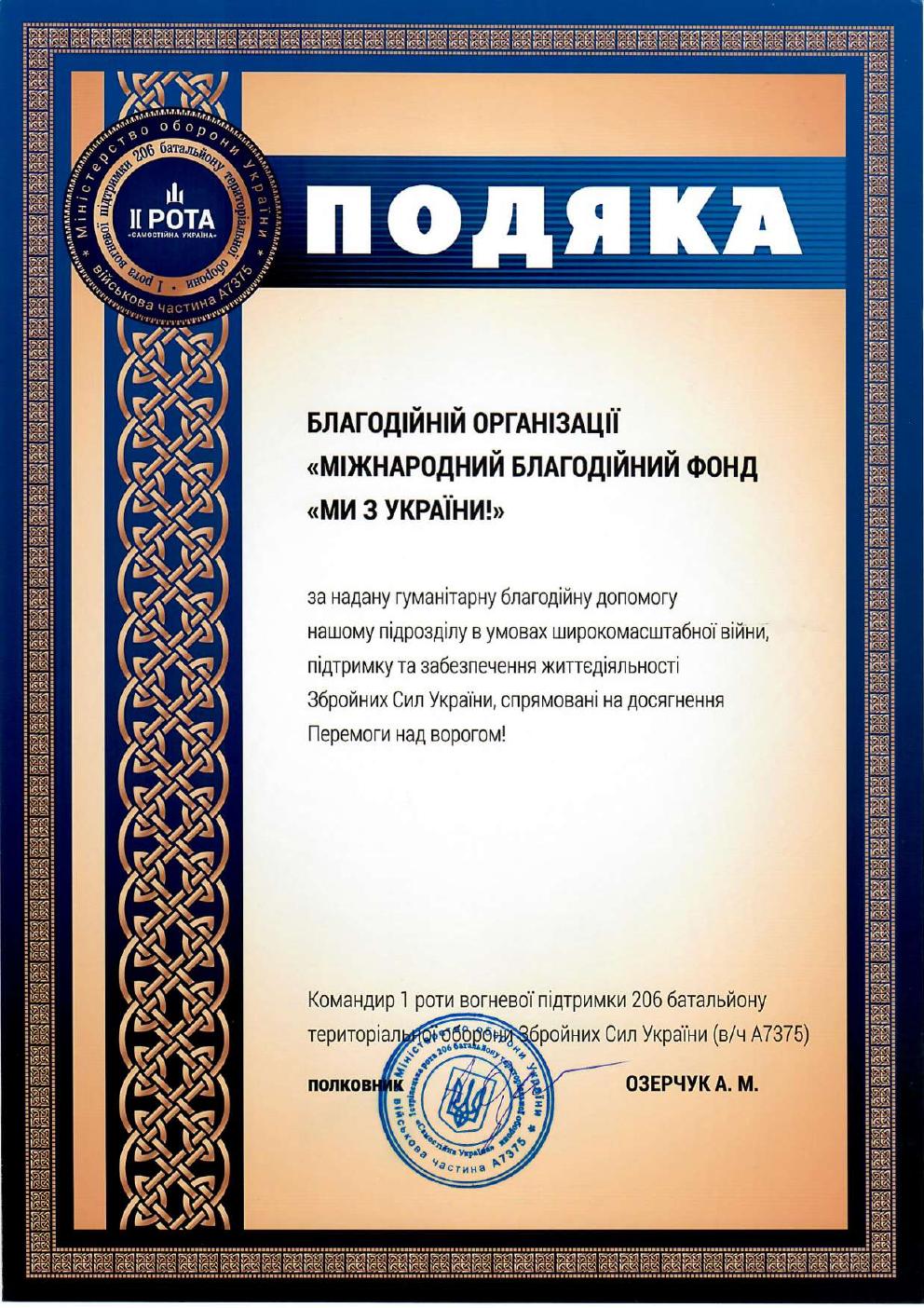 Подяка команді фонду